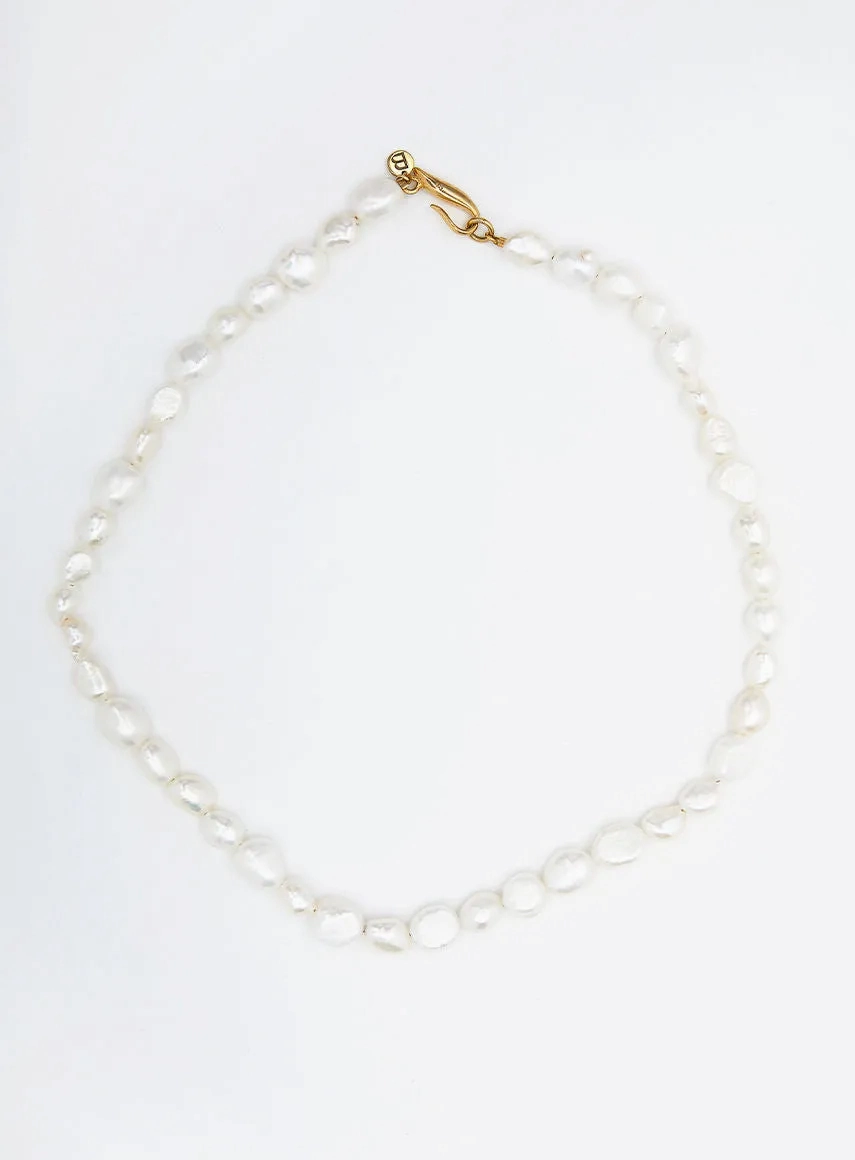 Irregular Pearls 14K Gold Plated Necklace w. Pearl