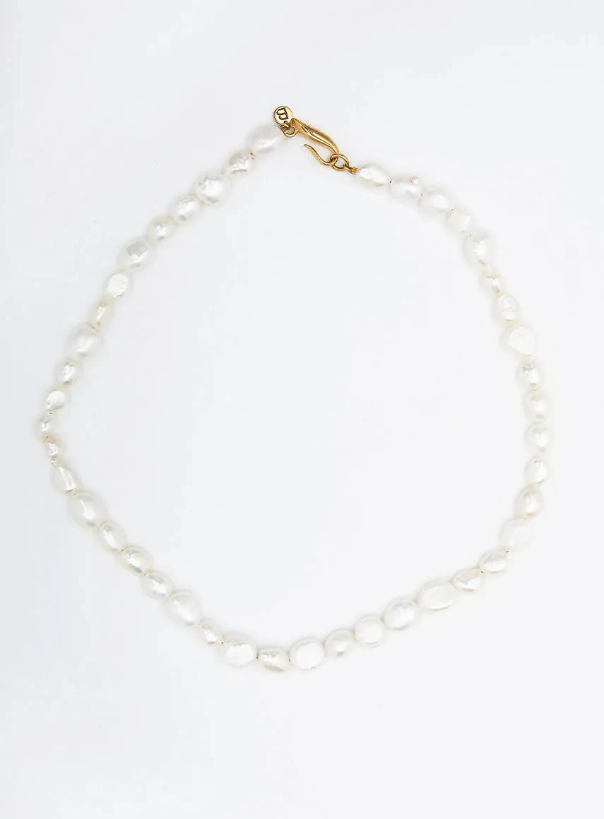 Irregular Pearls 14K Gold Plated Necklace w. Pearl
