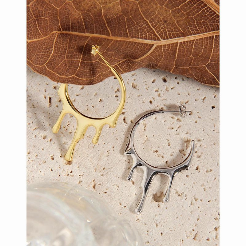 Irregular Water Drop Liquid Lava Sterling Silver Earrings