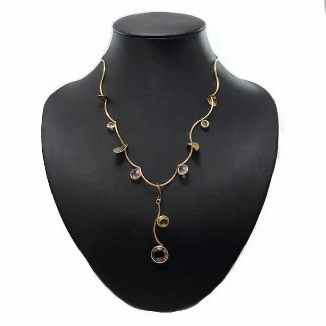 Italian Smoky Quartz, Citrine, Amethyst &amp; Aquamarine 18K Yellow Gold Necklace