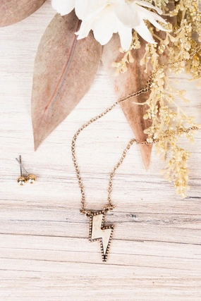 Ivory Addyston Bolt Necklace and Earring Set texture-rose-gold  
