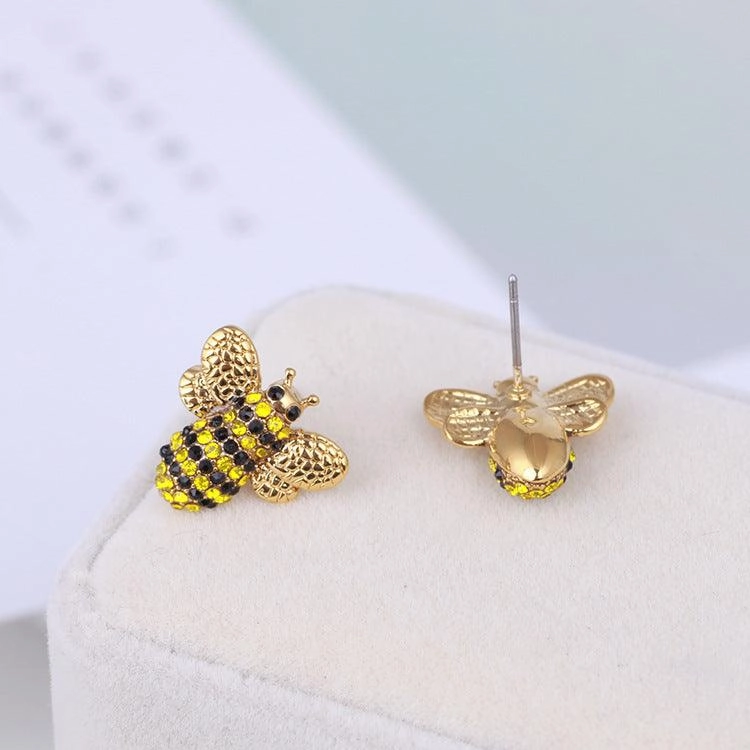 Jewelry Three-dimensional Diamond Cute Bee Stud Earrings