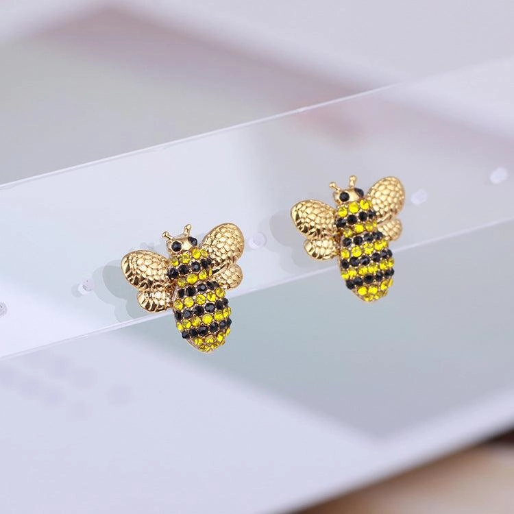 Jewelry Three-dimensional Diamond Cute Bee Stud Earrings