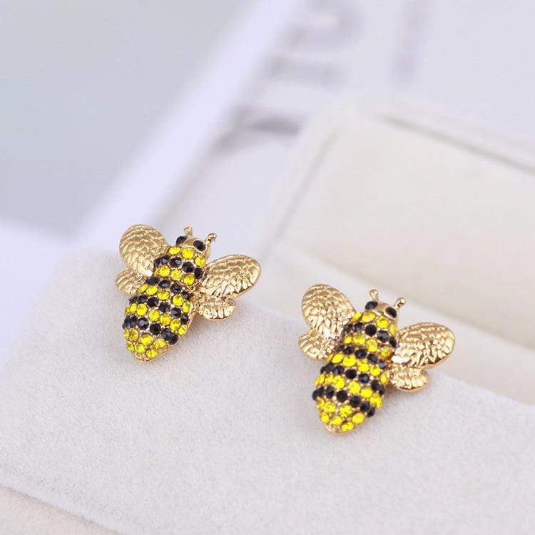 Jewelry Three-dimensional Diamond Cute Bee Stud Earrings