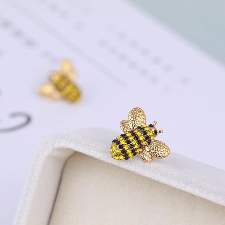 Jewelry Three-dimensional Diamond Cute Bee Stud Earrings