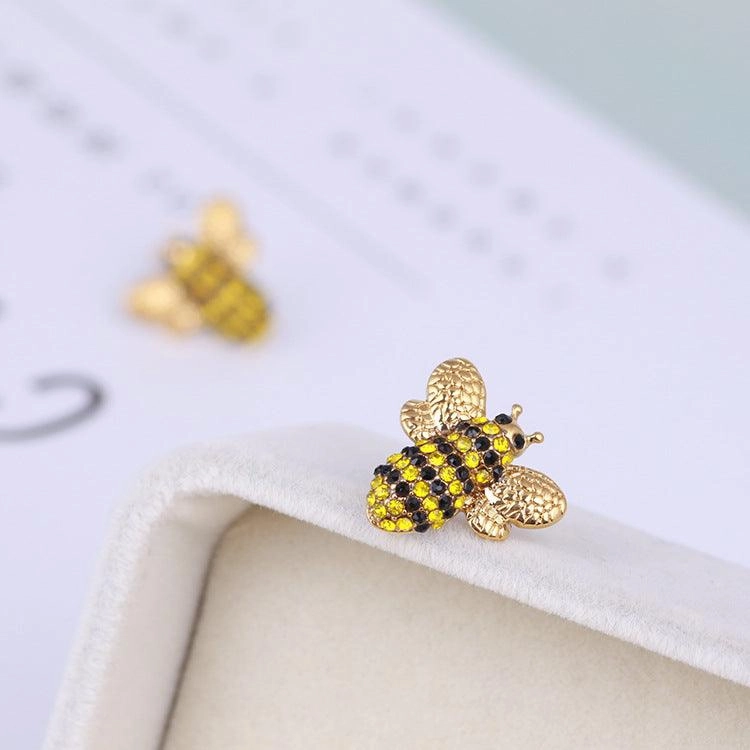 Jewelry Three-dimensional Diamond Cute Bee Stud Earrings
