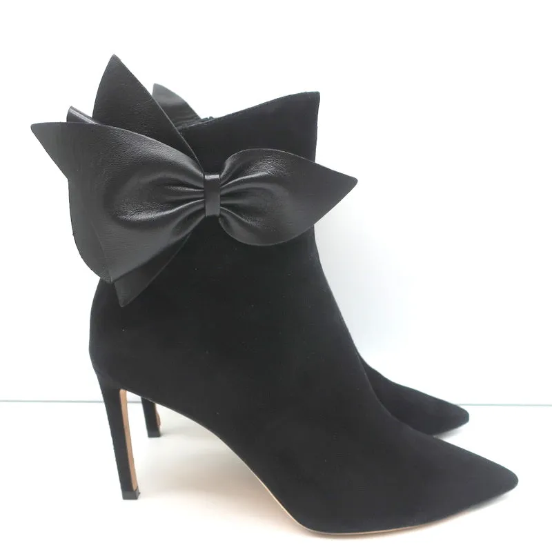 Jimmy Choo Kassidy Schleifen-Stiefeletten Schwarz Wildleder Größe 39 Spitze Absatz High Heel