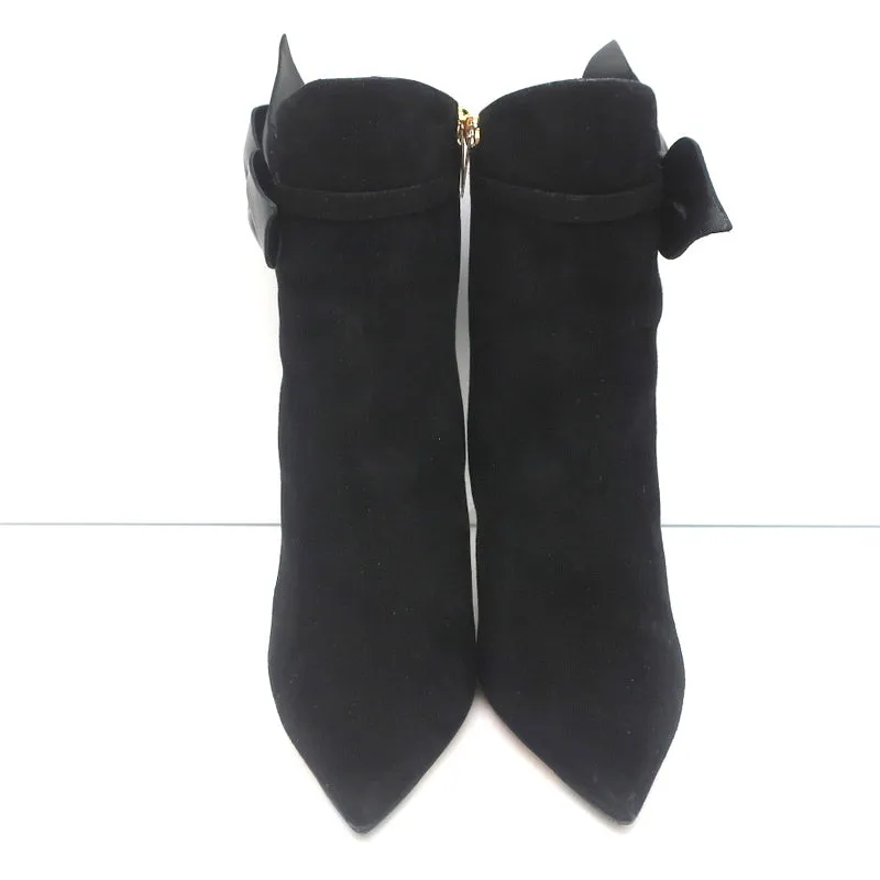 Jimmy Choo Kassidy Schleifen-Stiefeletten Schwarz Wildleder Größe 39 Spitze Absatz High Heel