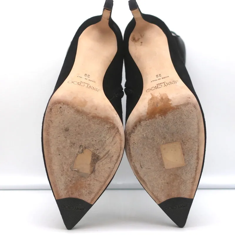 Jimmy Choo Kassidy Schleifen-Stiefeletten Schwarz Wildleder Größe 39 Spitze Absatz High Heel