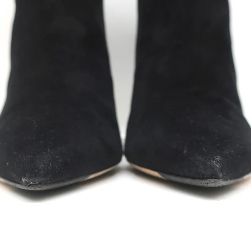Jimmy Choo Kassidy Schleifen-Stiefeletten Schwarz Wildleder Größe 39 Spitze Absatz High Heel