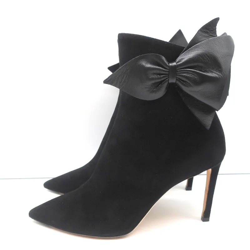 Jimmy Choo Kassidy Schleifen-Stiefeletten Schwarz Wildleder Größe 39 Spitze Absatz High Heel