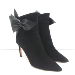 Jimmy Choo Kassidy Schleifen-Stiefeletten Schwarz Wildleder Größe 39 Spitze Absatz High Heel