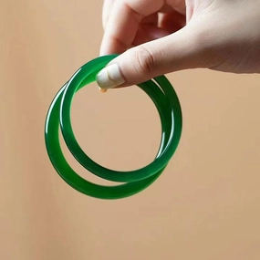 Jingle Bangle Female Natural Agate Chalcedony Bracelet Green Ice Seed Jade 
