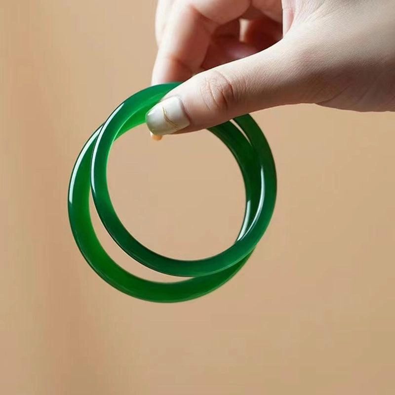 Jingle Bangle Female Natural Agate Chalcedony Bracelet Green Ice Seed Jade 