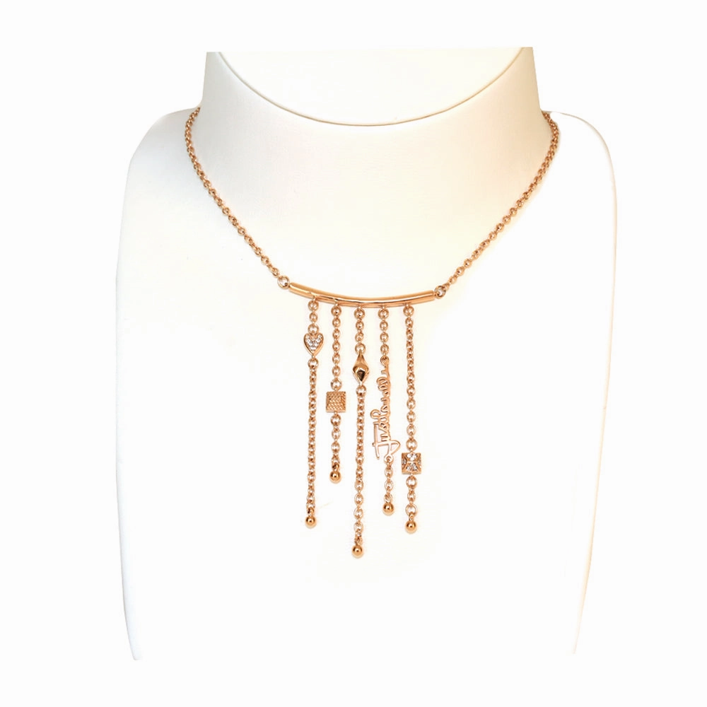 Just Cavalli Necklace Ip Rose Gold Chain With Just Cavalli Logo Snake Head & Heart Dangling Style Pendant fashion-jewelry  