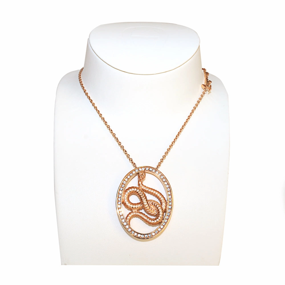 Just Cavalli Necklace Ip Rose Gold Chain With Oval Shape & Snake Pendant fashion-jewelry  