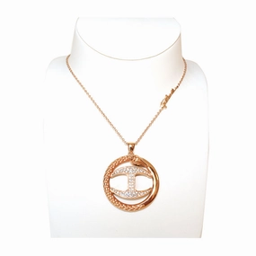 Just Cavalli Necklace Ip Rose Gold Chain With Round Snake Style & Jc Logo Pendant fashion-jewelry  