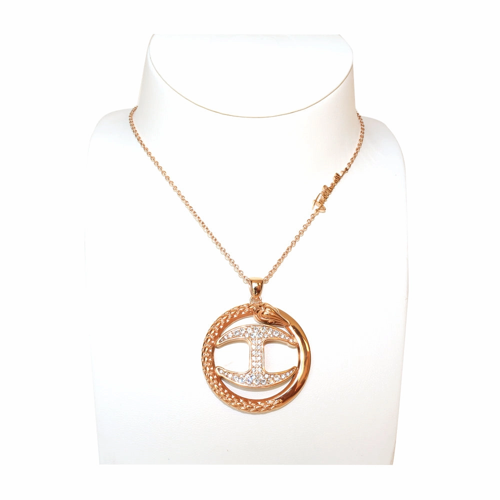 Just Cavalli Necklace Ip Rose Gold Chain With Round Snake Style & Jc Logo Pendant fashion-jewelry  