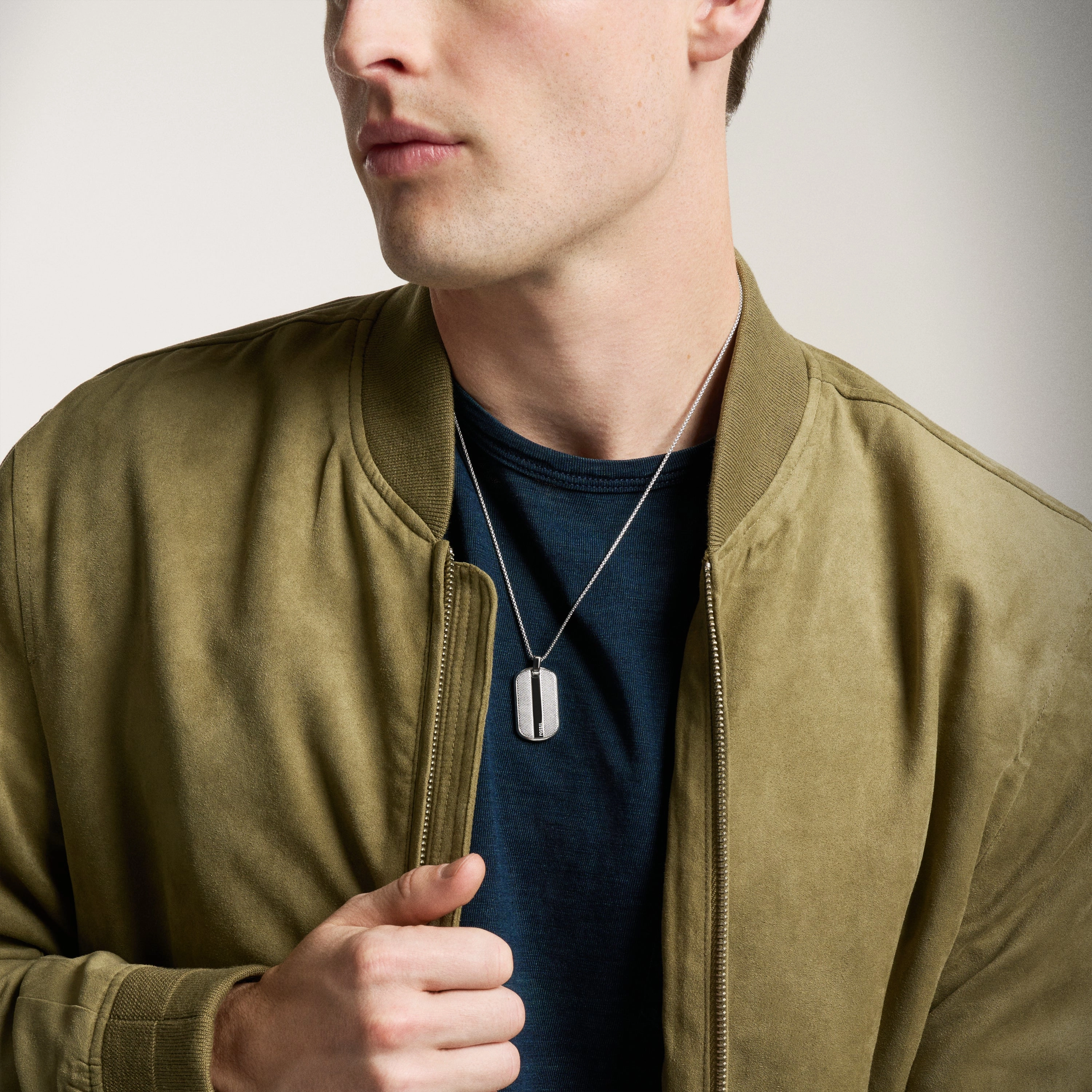 Knox Knurled Texture Stainless Steel Dog Tag Necklace
