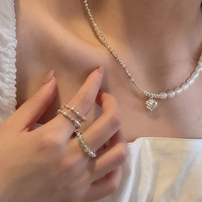 Korean Fashion Pearl Silver Necklace 