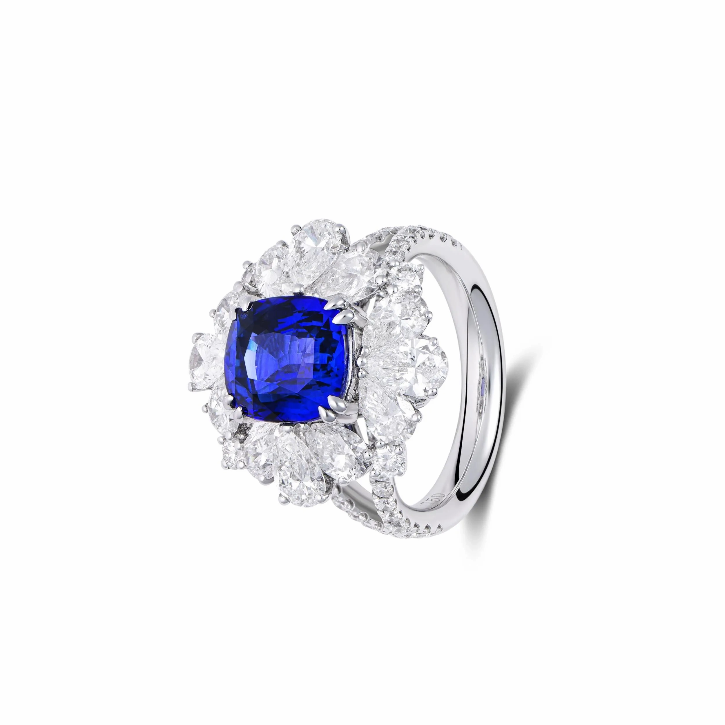 KS Sze &amp; Sons White Gold, Sapphire and Diamond Ring