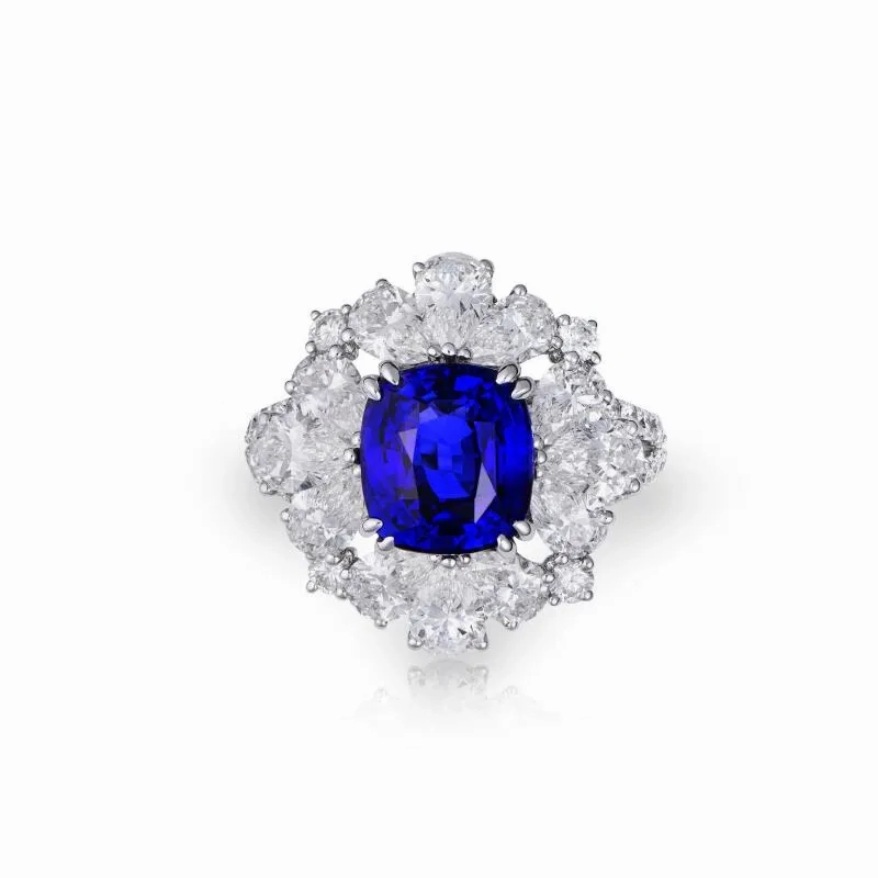 KS Sze &amp; Sons White Gold, Sapphire and Diamond Ring