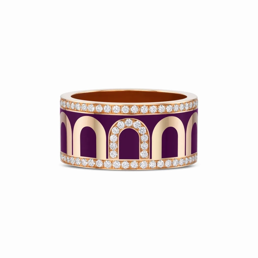 L'Arc de DAVIDOR Ring GM, 18k Rose Gold with Aubergine Lacquered Ceramic and Porta Diamonds