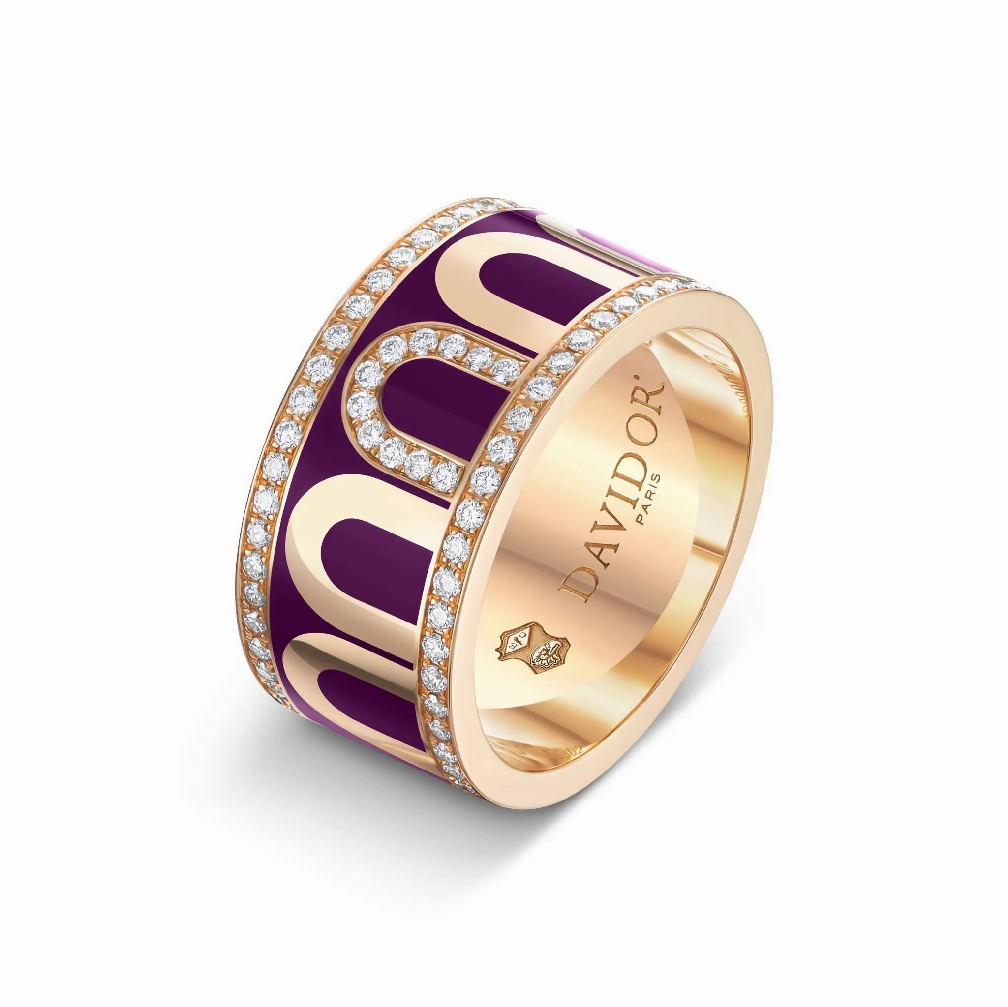 L'Arc de DAVIDOR Ring GM, 18k Rose Gold with Aubergine Lacquered Ceramic and Porta Diamonds