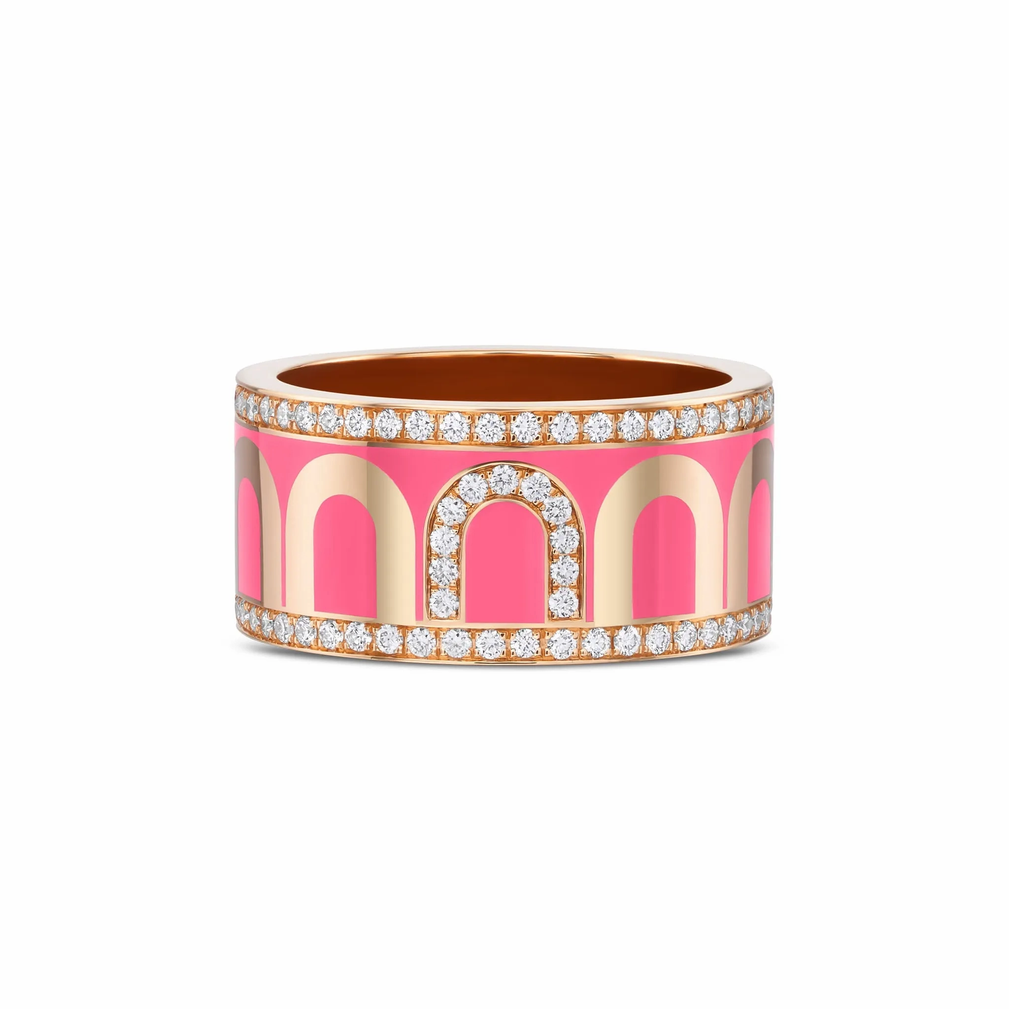 L'Arc de DAVIDOR Ring GM, 18k Rose Gold with Flamant Lacquered Ceramic and Porta Diamonds