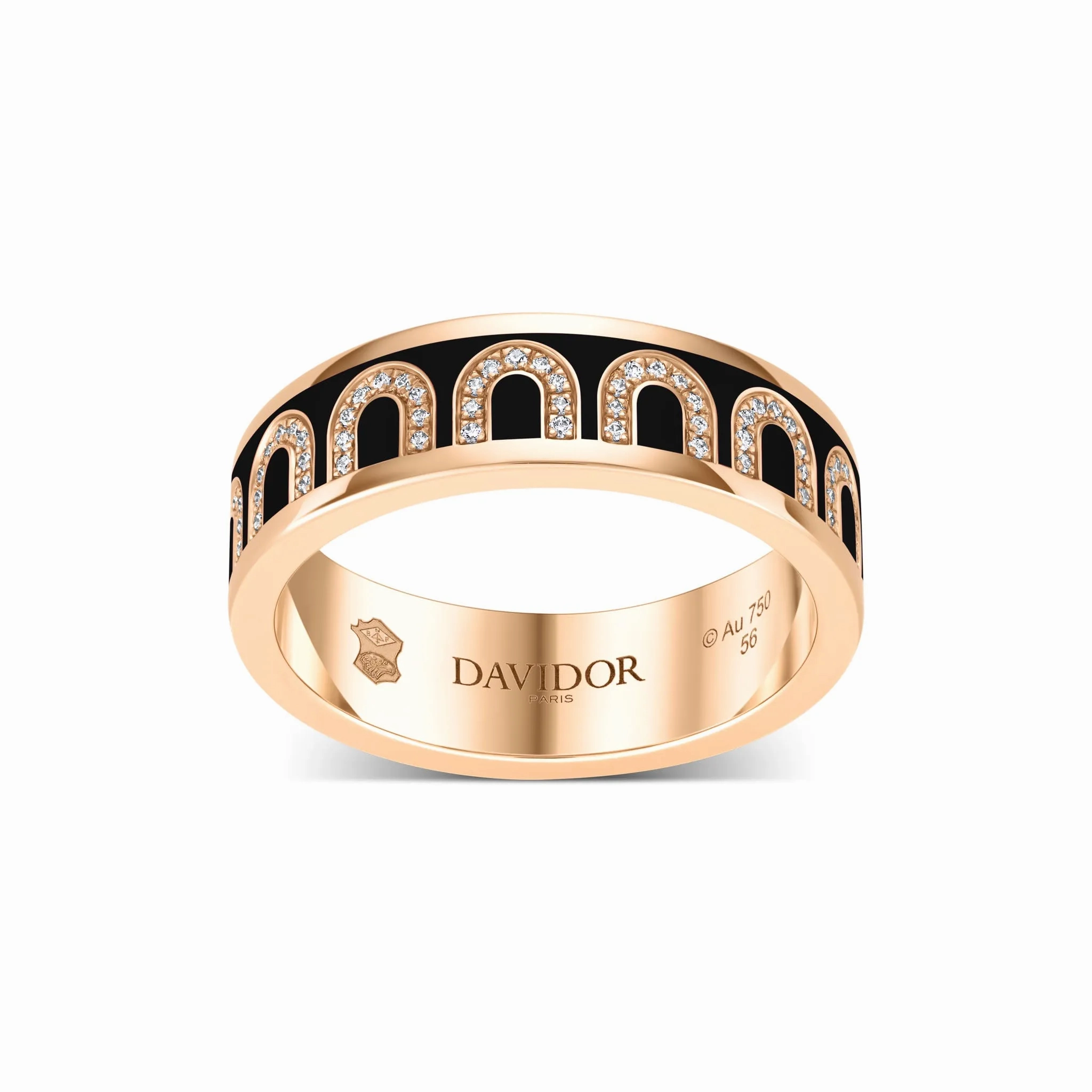L'Arc de DAVIDOR Ring MM, 18k Rose Gold with Caviar Lacquered Ceramic and Arcade Diamonds