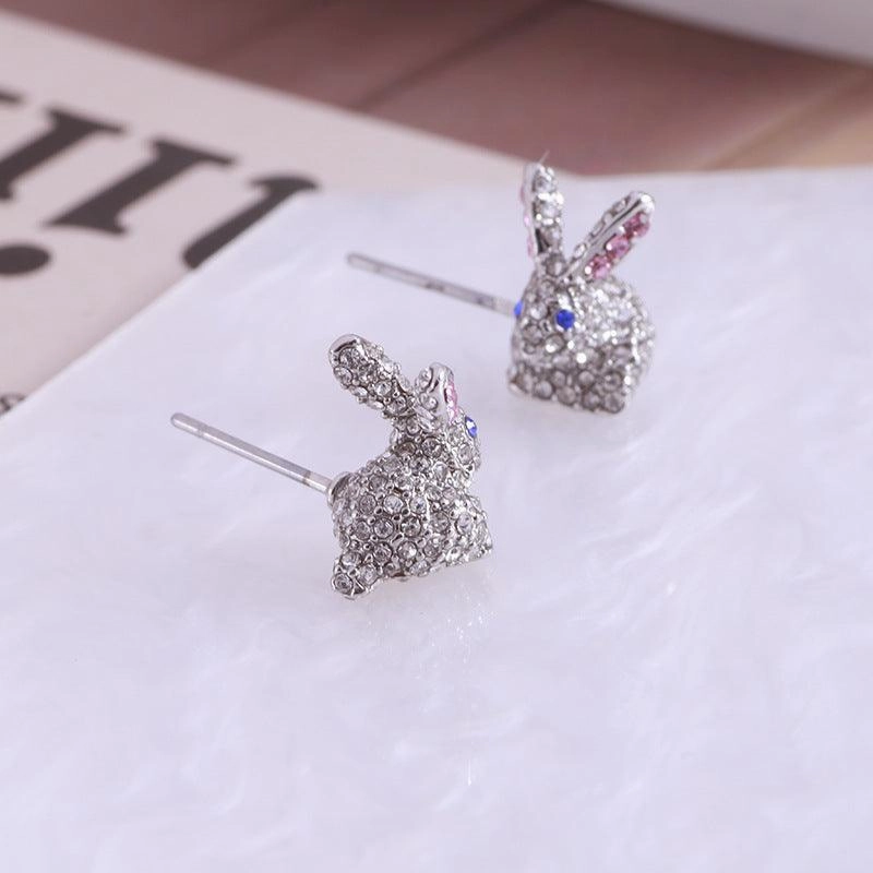Ladies' Cute Little Rabbit Earrings Full Of Diamonds