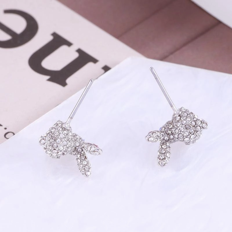 Ladies' Cute Little Rabbit Earrings Full Of Diamonds