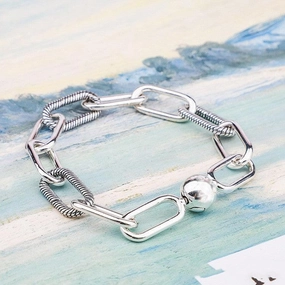 Ladies Fashion Silver Bracelet Tie Interweave Beads 