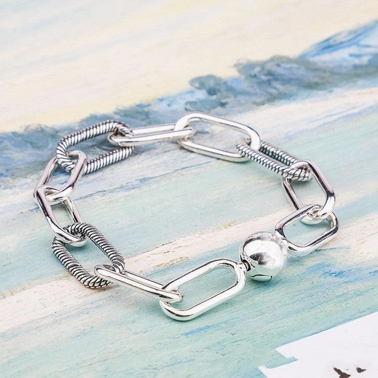 Ladies Fashion Silver Bracelet Tie Interweave Beads 