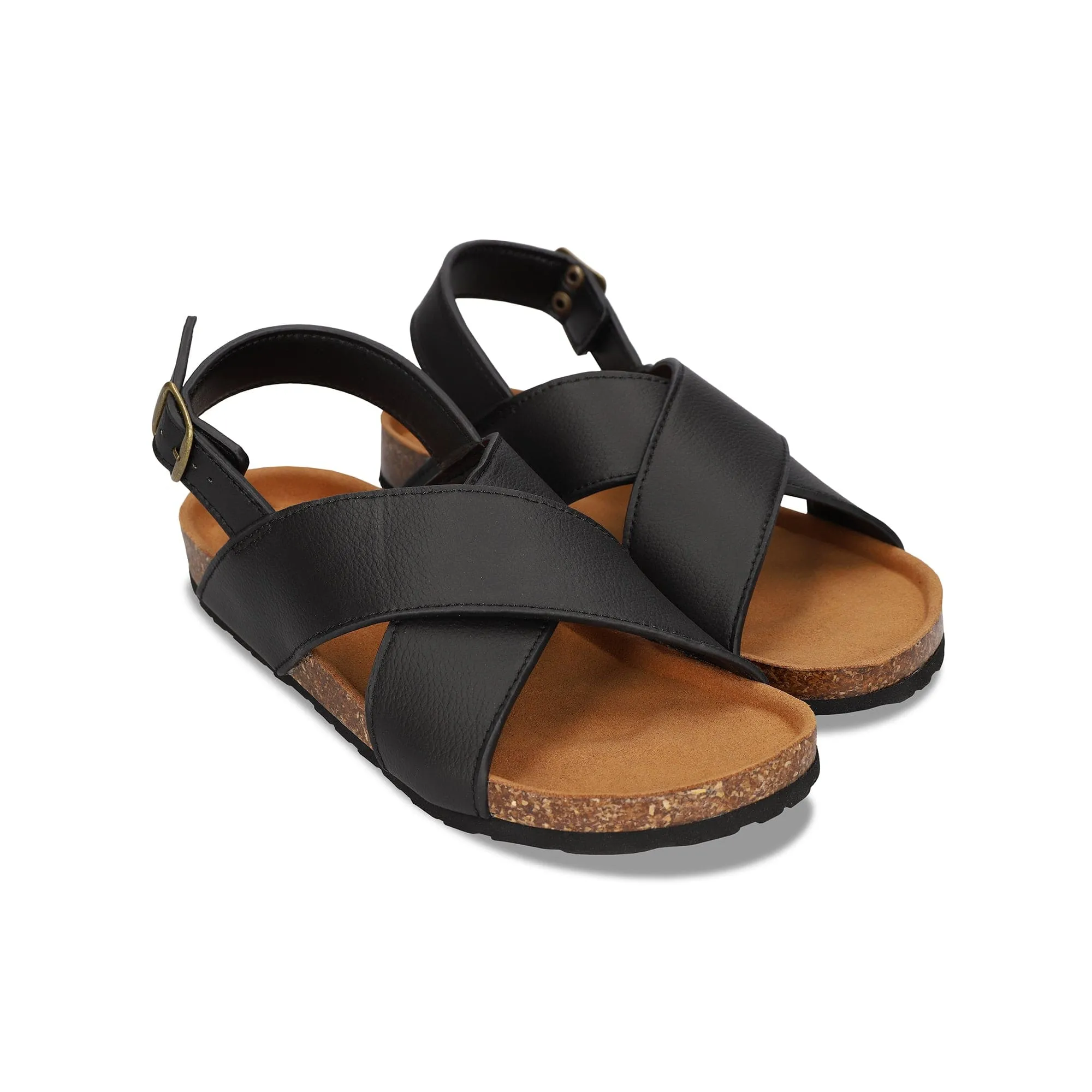 Lanta Unisex Vegane Apfel-Leder Sandalen | Schwarz