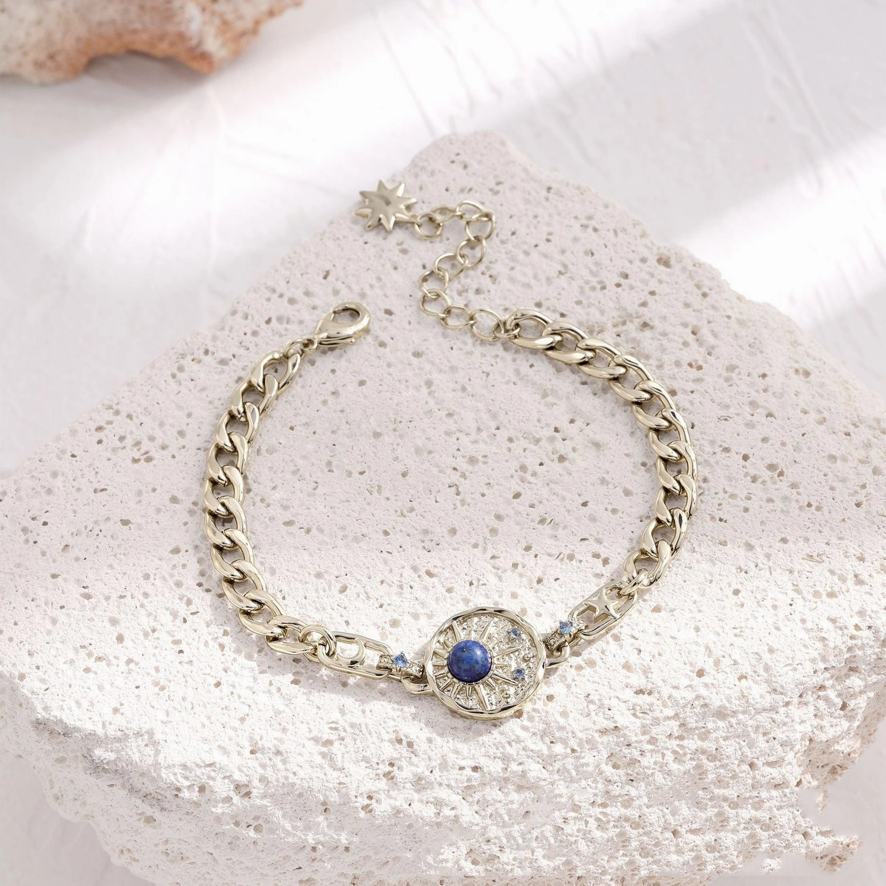 Lapis Lazuli Engraved Copper Plated Coffee Gold Bracelet
