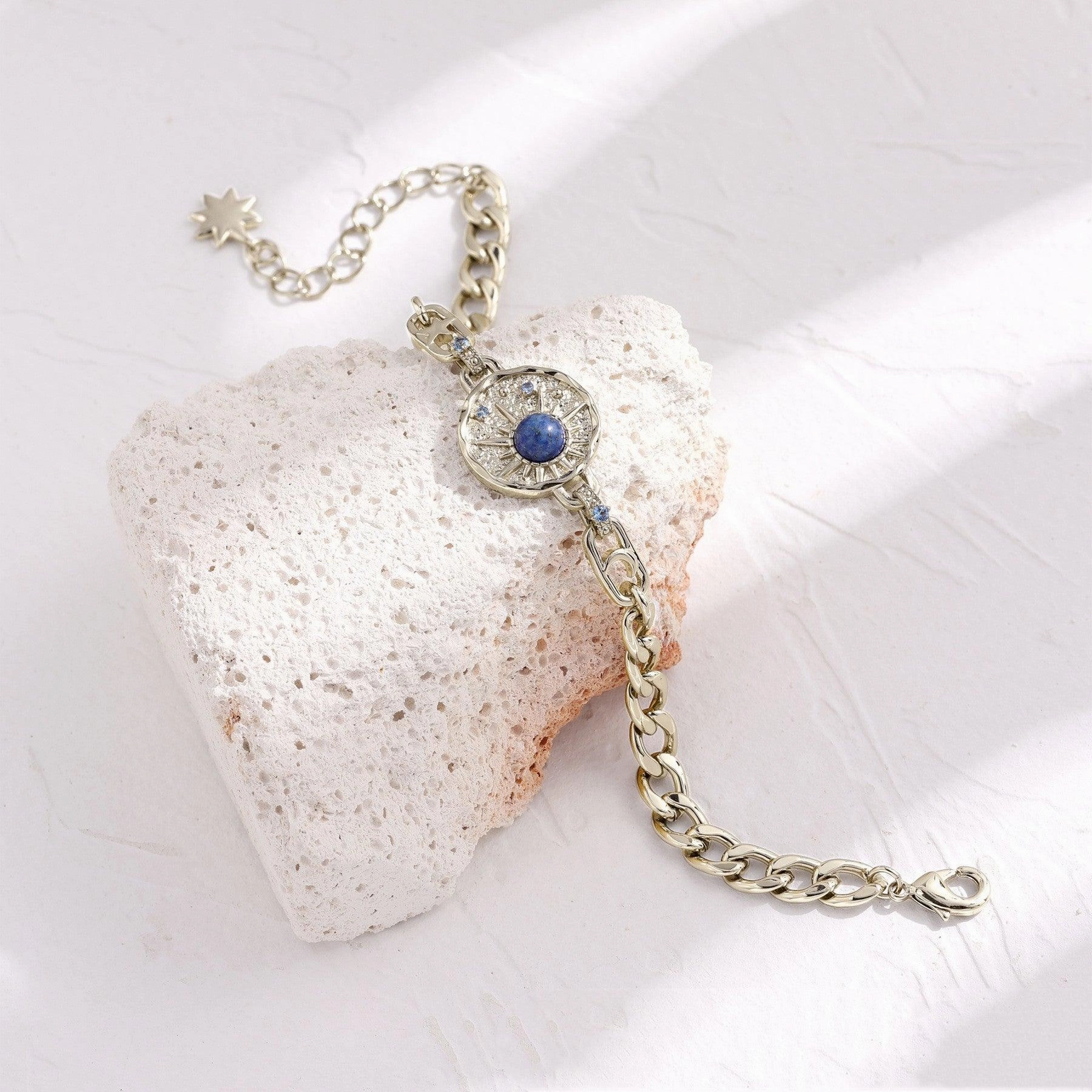 Lapis Lazuli Engraved Copper Plated Coffee Gold Bracelet