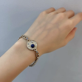 Lapis Lazuli Engraved Copper Plated Coffee Gold Bracelet 