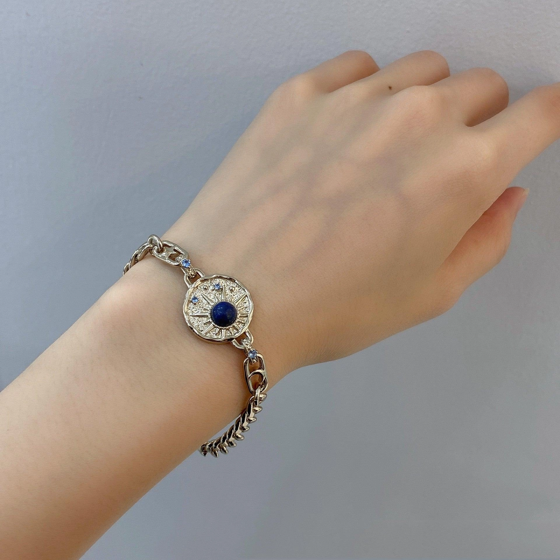 Lapis Lazuli Engraved Copper Plated Coffee Gold Bracelet 