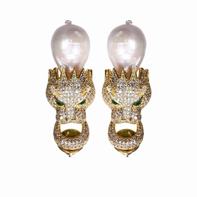 Lara Heems Women's Earring Lion Pearl Gold fashion-jewelry  