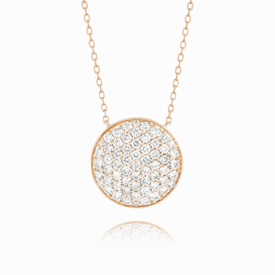 Large Diamond Disc Pendant Rose Gold