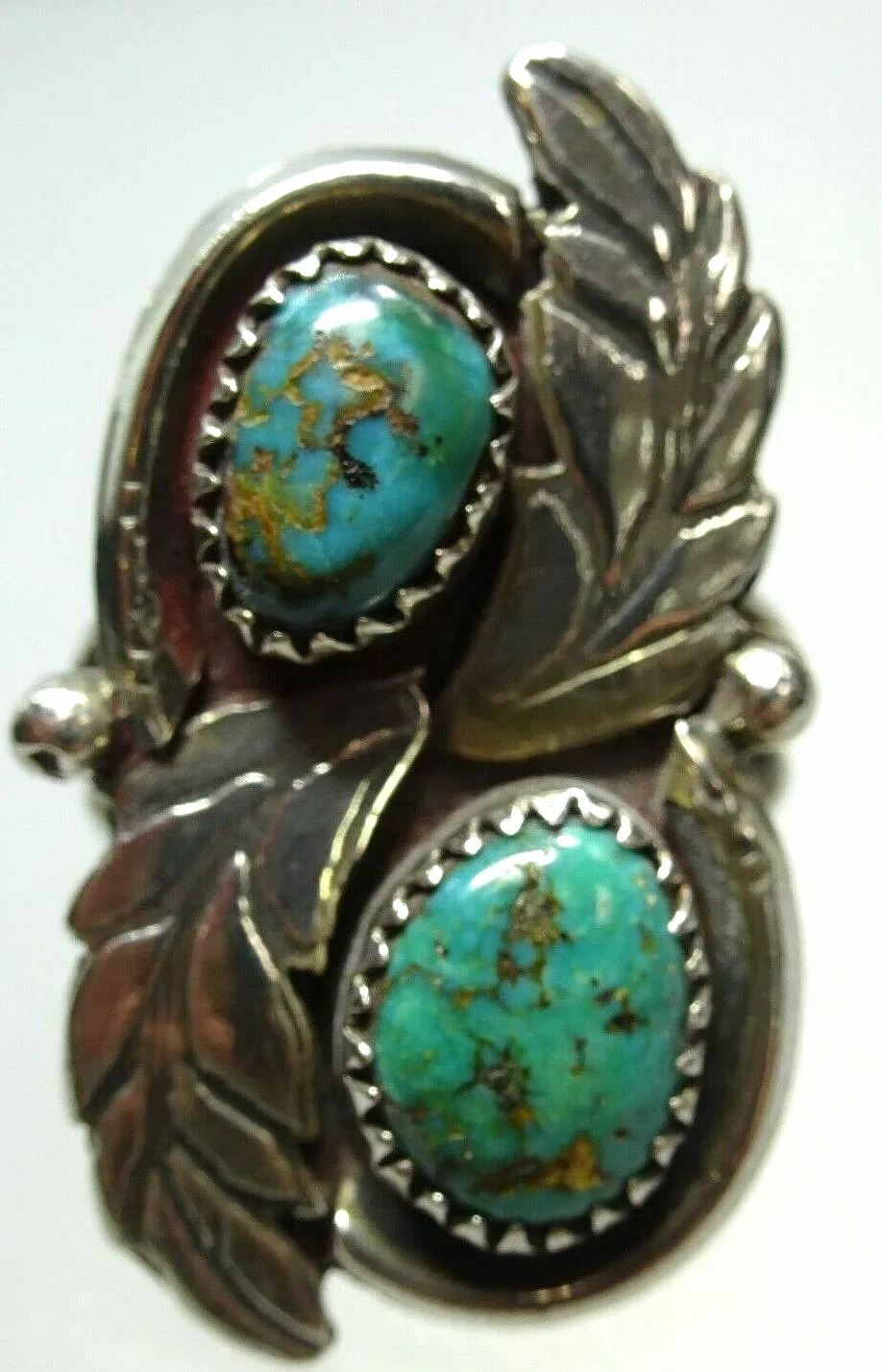 Large Old Pawn Native American Navajo Sterling &amp; Turquoise Ring, Sawtooth Bezel