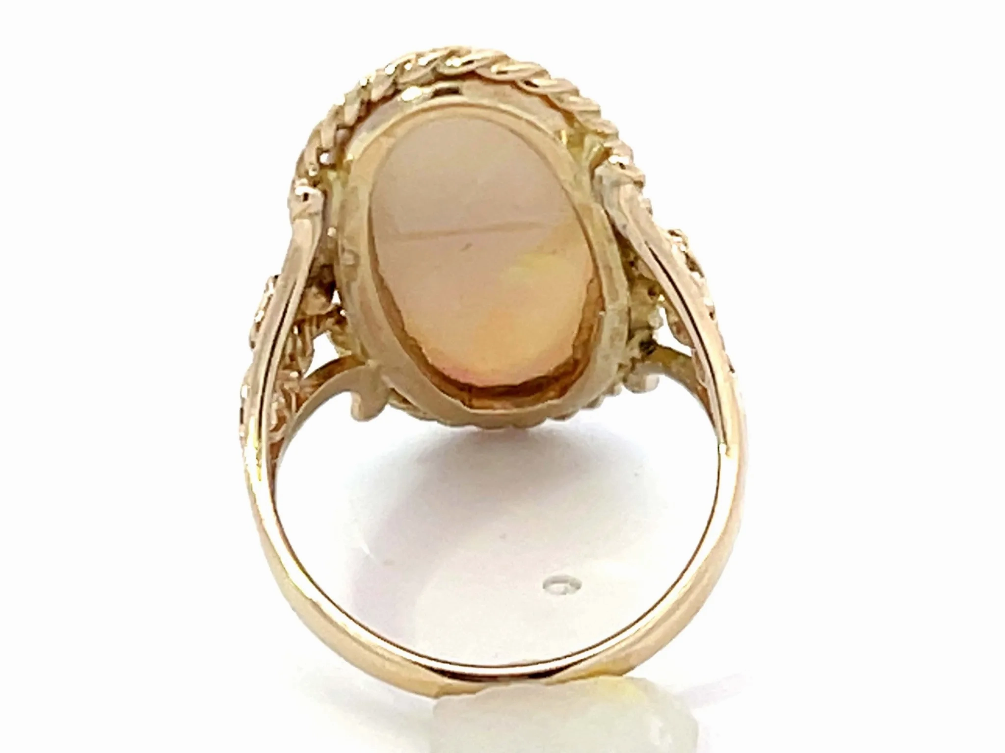 Large Oval Cabochon Opal and Diamond Ring in 14k Yellow Gold