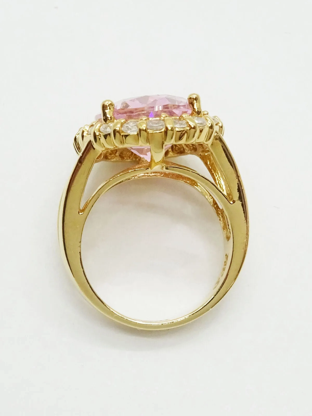 Large Oval Pink Ice &amp; CZ Halo Vermeil Sterling Silver Ring Size 6