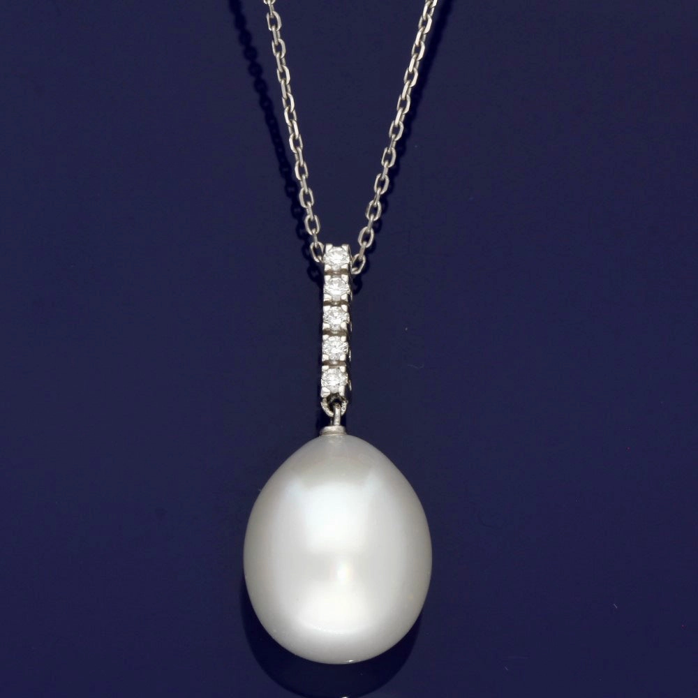 Large Teardrop South Sea Pearl & Diamond 18ct White Gold Pendant
