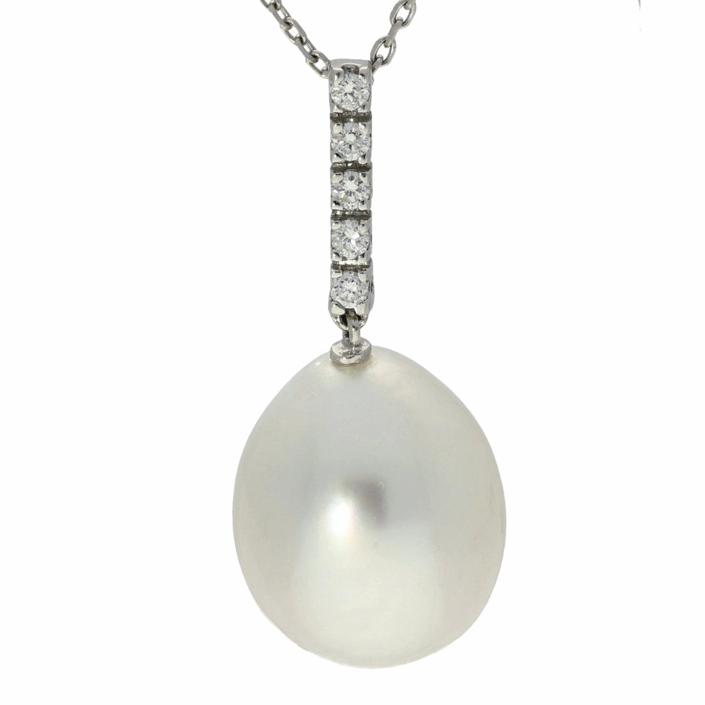 Large Teardrop South Sea Pearl & Diamond 18ct White Gold Pendant