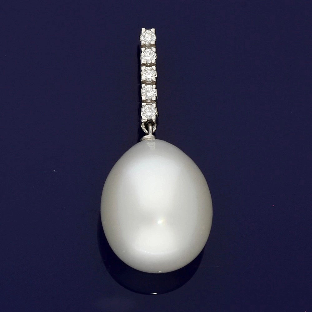 Large Teardrop South Sea Pearl & Diamond 18ct White Gold Pendant