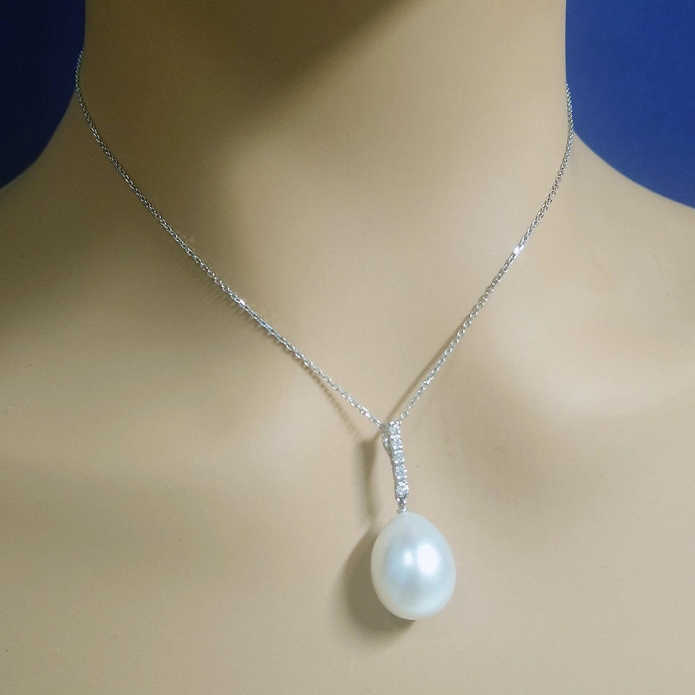 Large Teardrop South Sea Pearl & Diamond 18ct White Gold Pendant