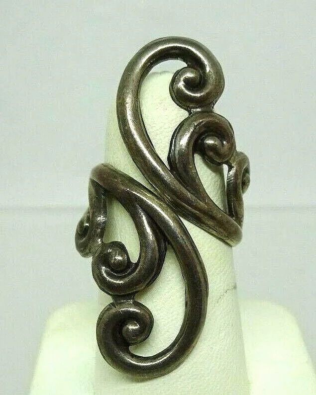 Large Vintage Taxco Sterling Silver SWIRL Ring, Signed, Adjustable size 6,7,8,9
