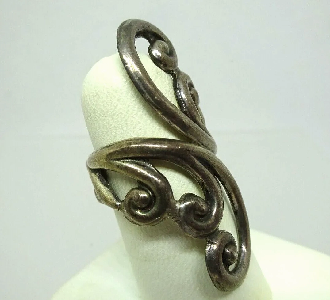 Large Vintage Taxco Sterling Silver SWIRL Ring, Signed, Adjustable size 6,7,8,9